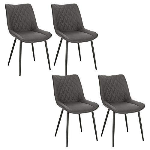 WOLTU Esszimmerstühle 4er Set, Küchenstühle, Wohnzimmerstühle, Polsterstühle mit Rückenlehne, für Esszimmer, Küche, Wohnzimmer, Büro, Sitzfläche aus Stoffbezug, Metallbeine, Dunkelgrau BH248dgr-4 von WOLTU