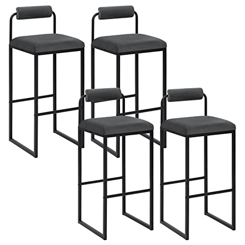 WOLTU 4X Barhocker mit Fußstütze, Hochstuhl mit Rückenlehne, Polsterhocker Samt aus Metall, ergonomischer Hocker, Dunkelgrau BH343dgr-4 von WOLTU