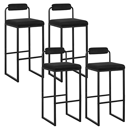 WOLTU 4X Barhocker mit Fußstütze, Hochstuhl mit Rückenlehne, Samt Polsterhocker aus Metall, ergonomischer Hocker, Schwarz BH343sz-4 von WOLTU