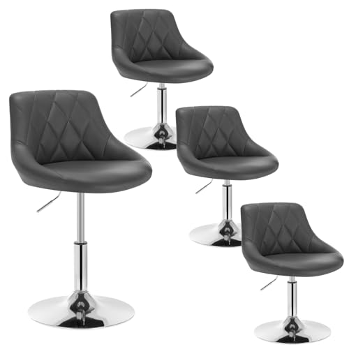 WOLTU 4er Set Verstellbarer Sitzhocker Stuhl Arbeitshocker Bürohocker Schminkhocker mit Rückenlehne aus Kunstleder und Metall höhenverstellbar drehbar Grau BH241gr-4 von WOLTU