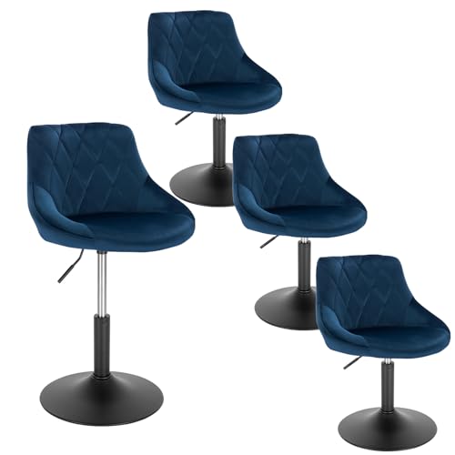 WOLTU 4X Hocker Sitzhocker Barsessel Relaxsessel Loungesessel mit Rückenlehne höhenverstellbar Sitzfläche aus Samt Gestell aus Metall Blau BH242bl-4 von WOLTU