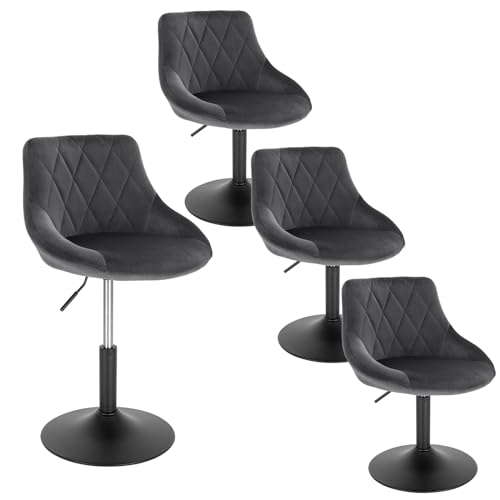 WOLTU 4X Hocker Sitzhocker Barsessel Relaxsessel Loungesessel mit Rückenlehne höhenverstellbar Sitzfläche aus Samt Gestell aus Metall Dunkelgrau BH242dgr-4 von WOLTU