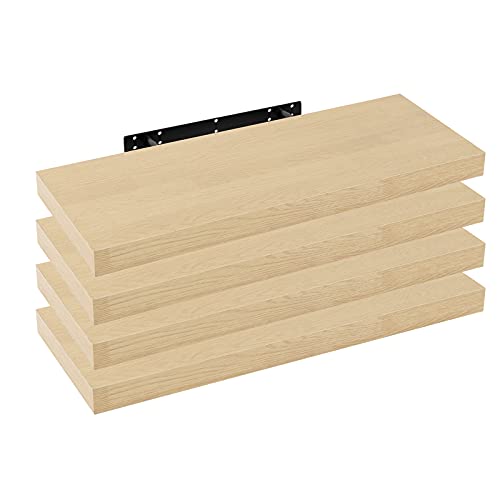 WOLTU 4er-Set Wandregal, Wandbrett aus MDF, Bücherregal für Dekoration, Wandregale 4er, Hängeregale Eiche gelb, 60 x 23 x 3,8 cm von WOLTU