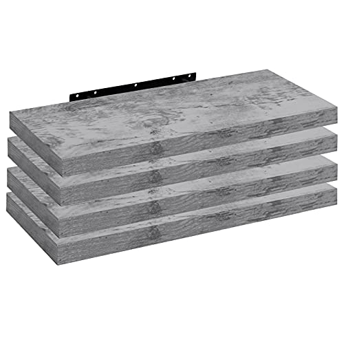 WOLTU 4X Wandregal Wandboard Bücherregal Regale für Deko Wandablagen aus MDF Holz, 4er Set Hängeregal Grau Eiche, 60x22,9x3,8cm RG9319grei-4 von WOLTU