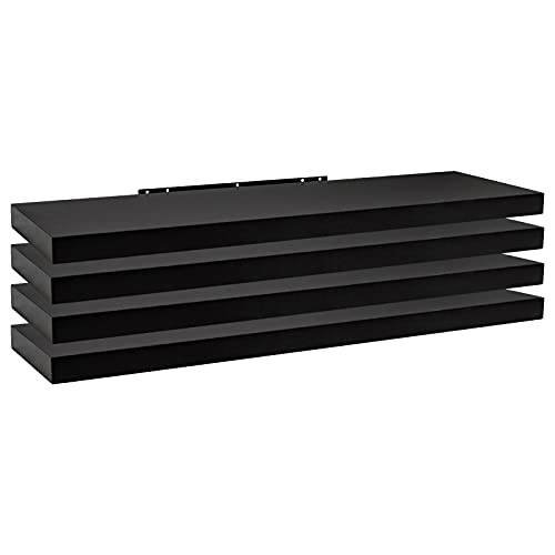 WOLTU 4X Wandregal Wandboard Bücherregal Regale für Deko Wandablagen aus MDF Holz, 4er Set Hängeregal Schwarz, 120x23x3,8cm RG9315sz-4 von WOLTU