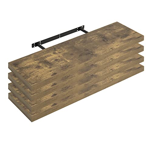 WOLTU 4X Wandregal Wandboard Bücherregal Regale für Deko Wandablagen aus MDF Holz, 4er Set Hängeregal Vintagebraun, 100x22,9x3,8cm RG9317hov-4 von WOLTU