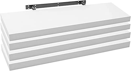 WOLTU 4X Wandregal Wandboard Bücherregal Regale für Deko Wandablagen aus MDF Holz, 4er Set Hängeregal Weiss, 110x23x3,8cm RG9316ws-4 von WOLTU