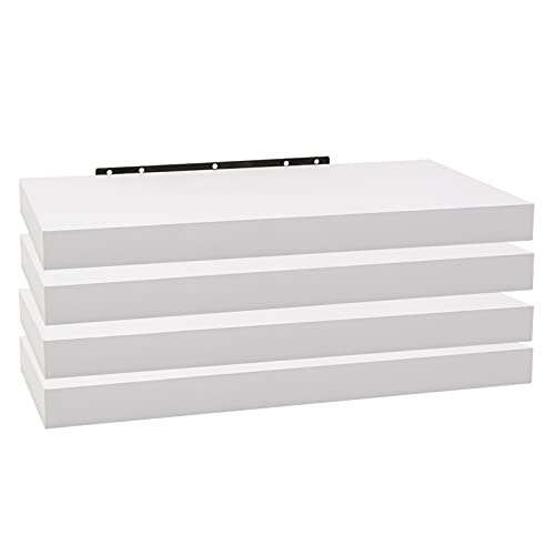 WOLTU 4X Wandregal Wandboard Bücherregal Regale für Deko Wandablagen aus MDF Holz, 4er Set Hängeregal Weiss, 40x23x3,8cm RG9372ws-4 von WOLTU