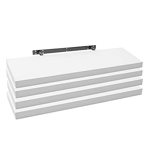 WOLTU 4X Wandregal Wandboard Bücherregal Regale für Deko Wandablagen aus MDF Holz, 4er Set Hängeregal Weiss, 90x23x3,8cm RG9370ws-4 von WOLTU