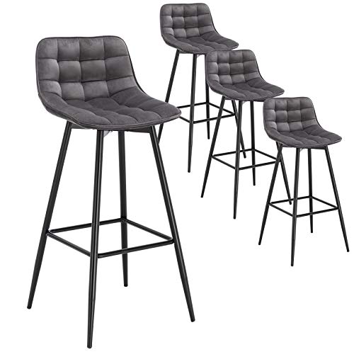 WOLTU 4er Set Barhocker Barstuhl Hocker Tresenhocker Bistrohocker Design Stuhl Samt Metall Dunkelgrau BH143dgr-4 von WOLTU