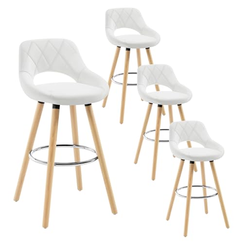 WOLTU Barhocker 4er Set, Barstuhl Küchenhocker Thekenhocker, Hocker mit Rückenlehne Fußstütze, aus Holz Kunstleder, für Bar Küche Theke Restaurant Café, Weiß, BH111ws-4 WOLTU Barhocker 4er Set, Barstuhl Küchenhocker Thekenhocker, Hocker mit Rückenlehne Fußstütze, aus Holz Kunstleder, für Bar Küche Theke Restaurant Café, Weiß, BH111ws-4 von WOLTU
