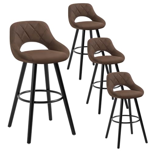 WOLTU Barhocker 4er Set, Barstuhl Küchenhocker Thekenhocker, Hocker mit Rückenlehne Fußstütze, aus Holz Stoffbezug, für Bar Küche Theke Restaurant Café, Dunkelbraun, BH291dbr-4 von WOLTU