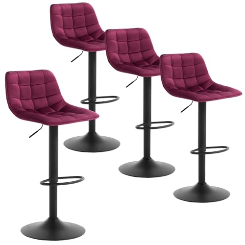 WOLTU 4er Set Barhocker Küchenstuhl Barstuhl mit Rückenlehne und Einstellgriff, höhenverstellbar & 360° drehbar, Tresenhocker Bar Hocker aus hochwertigem Samt und Metall, Bordeaux, BH273bd-4 WOLTU 4er Set Barhocker Küchenstuhl Barstuhl mit Rückenlehne und Einstellgriff, höhenverstellbar & 360° drehbar, Tresenhocker Bar Hocker aus hochwertigem Samt und Metall, Bordeaux, BH273bd-4 von WOLTU