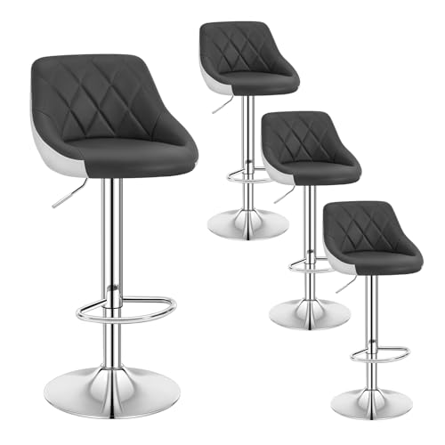 WOLTU Barhocker 4er Set, Hocker mit Lehne, höhenverstellbar drehbar, gepolsterter Kunstledersitz, rutschfestes Metallfuß, für Küche Hausbar, Grau + Weiß, BH30grw-4 von WOLTU