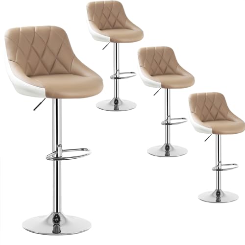 WOLTU 4er Set Barhocker Trensenstuhl Barstuhl Design Hocker 2 farbig mit Rücklehne, Drehbar, verchromter Stahl, Sitzfläche aus Kunstleder Khaki+Weiß BH30kk-4 von WOLTU