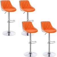 4er Set Barhocker Trensenstuhl Barstuhl Design Hocker 2 farbig mit Rücklehne, Drehbar, verchromter Stahl, Sitzfläche aus Kunstleder, Orange+weiß von WOLTU