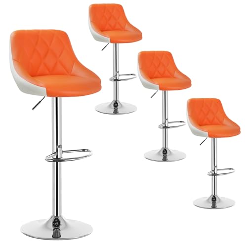 WOLTU 4er Set Barhocker Trensenstuhl Barstuhl Design Hocker 2 farbig mit Rücklehne, Drehbar, verchromter Stahl, Sitzfläche aus Kunstleder Orange+Weiß BH30or-4 von WOLTU