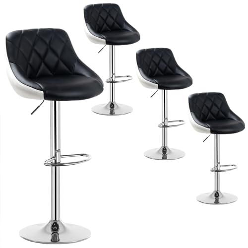 WOLTU 4er Set Barhocker Trensenstuhl Barstuhl Design Hocker 2 farbig mit Rücklehne, Drehbar, verchromter Stahl, Sitzfläche aus Kunstleder Schwarz+Weiß BH30sz-4 von WOLTU