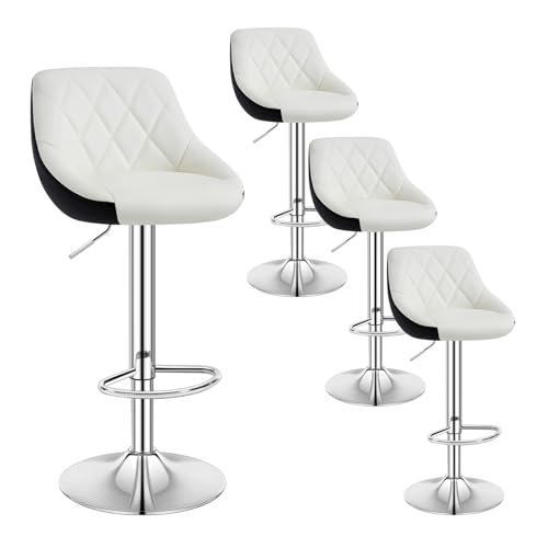 WOLTU Barhocker 4er Set, Hocker mit Lehne, höhenverstellbar drehbar, gepolsterter Kunstledersitz, rutschfestes Metallfuß, für Küche Hausbar, Weiß+Schwarz, BH30ws-4 von WOLTU