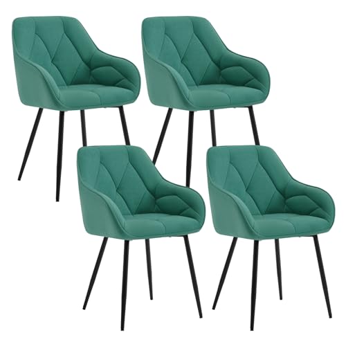 WOLTU Esszimmerstühle 4er Set, für Esszimmer Wohnzimmer, ergonomische Küchenstühle gepolstert mit Armlehnen, Metallbeinen, Sitzfläche aus Samt, Türkis von WOLTU