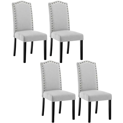 WOLTU 4er Set Esszimmerstühle, Küchenstuhl mit hoher Rückenlehne, Polsterstuhl, Wohnzimmerstuhl, Design Stuhl, mit Massivholzbeinen, gepolstert, Leinen, Hellgrau, BH386hgr-4 von WOLTU
