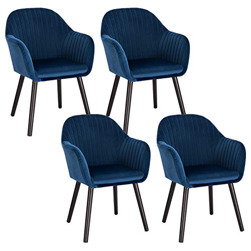WOLTU 4er Set Esszimmerstühle Küchenstuhl Wohnzimmerstuhl Polsterstuhl Design Stuhl mit Armlehne Samt Massivholz Schwarze Beine Blau BH259bl-4 von WOLTU
