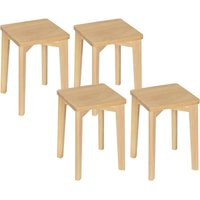 WOLTU 4er Set Esszimmerstühle Massivholz, rechteckiger Holzhocker stapelbar, Sitzhocker, Naturholzfarbe von WOLTU