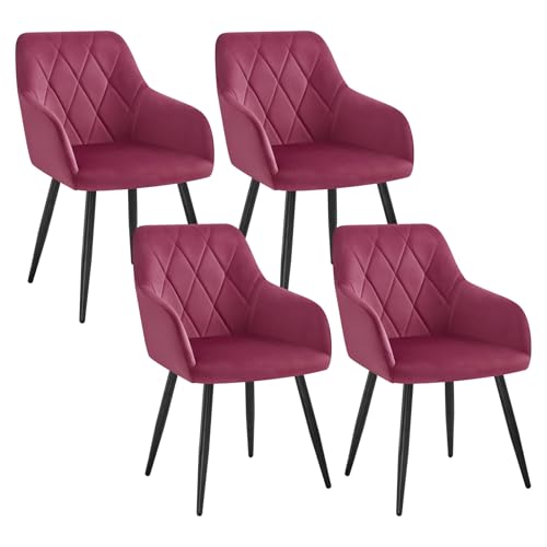 WOLTU 4er Set Esszimmerstühle mit Armlehne Rückenlehne, für Esszimmer Wohnzimmer Küche, Bequeme Küchenstühle gepolstert mit Samtbezug, Metallbeinen, Bordeaux von WOLTU