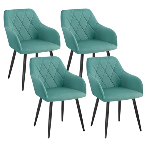 WOLTU 4er Set Esszimmerstühle mit Armlehne Rückenlehne, für Esszimmer Wohnzimmer Küche, Bequeme Küchenstühle gepolstert mit Samtbezug, Metallbeinen, Türkis von WOLTU