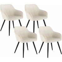 4 x Esszimmerstühle 4er Set Esszimmerstuhl Küchenstuhl Polsterstuhl Design Stuhl mit Armlehne, mit Sitzfläche aus Samt, Gestell aus Metall, Cremeweiß von WOLTU