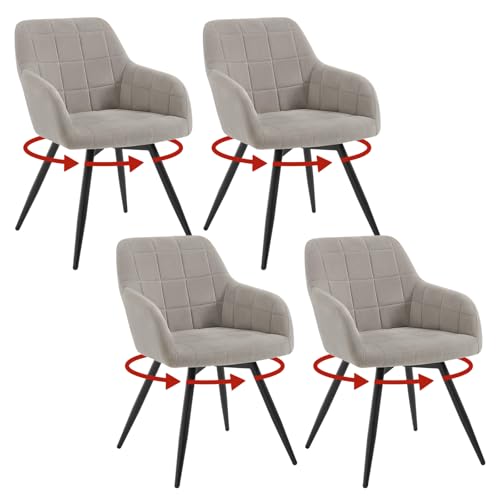 WOLTU 4er Set drehbare Esszimmerstühle, Samt gepolsterte ergonomische Esszimmertühle mit Metallbeinen,Esszimmertühle mit Rücken- und Armlehnen, für Küche, Wohnzimmer, Balkon, Hellgrau, EZS85hgr-4 von WOLTU