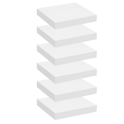 WOLTU 6 Stück Set Wandregal Wandboard Bücherregal Regale für Deko Wandablagen aus MDF Holz, Hängeregal Weiss,25x22.9x3.8cm,RG9365ws-6 von WOLTU