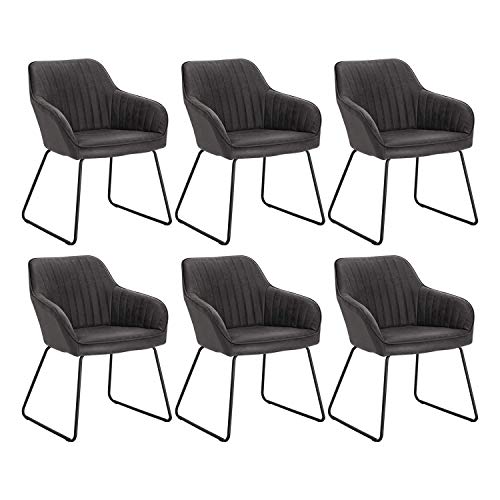 WOLTU 6 x Esszimmerstühle 6er Set Esszimmerstuhl Küchenstuhl Polsterstuhl Design Stuhl mit Armlehne, mit Sitzfläche aus Kunstleder, Gestell aus Metall, Antiklederoptik, Grau, BH140gr-6 von WOLTU