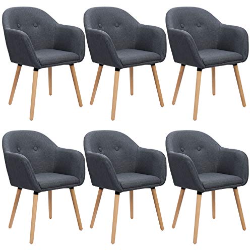 WOLTU Esszimmerstühle 6er Set Küchenstühle Wohnzimmerstühle Polsterstühle, Armlehnstühle mit Rückenlehne, für Esszimmer, Küche, Wohnzimmer, Leinen, Gestell aus Massivholz, Dunkelgrau, BH94dgr-6 von WOLTU