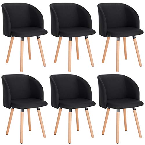 WOLTU 6 x Esszimmerstühle 6er Set Esszimmerstuhl Küchenstuhl Polsterstuhl Design Stuhl mit Armlehne, mit Sitzfläche aus Leinen, Gestell aus Massivholz, Schwarz, BH120sz-6 von WOLTU