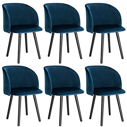 WOLTU 6 x Esszimmerstühle 6er Set Esszimmerstuhl Küchenstuhl Polsterstuhl Design Stuhl mit Armlehne, mit Sitzfläche aus Samt, Gestell aus Massivholz, Blau BH121bl-6 von WOLTU