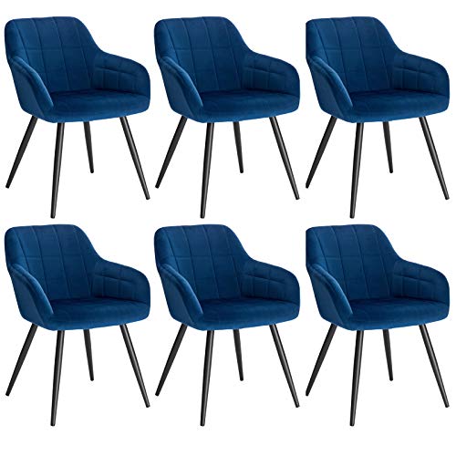 WOLTU 6 x Esszimmerstühle 6er Set Esszimmerstuhl Küchenstuhl Polsterstuhl Design Stuhl mit Armlehnen, mit Sitzfläche aus Samt, Gestell aus Metall, Blau, BH93bl-6 von WOLTU