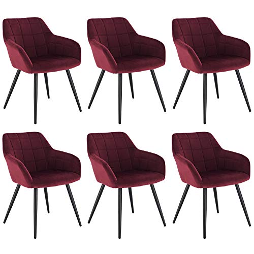 WOLTU 6 x Esszimmerstühle 6er Set Esszimmerstuhl Küchenstuhl Polsterstuhl Design Stuhl mit Armlehnen, mit Sitzfläche aus Samt, Gestell aus Metall, Bordeaux, BH93bd-6 von WOLTU