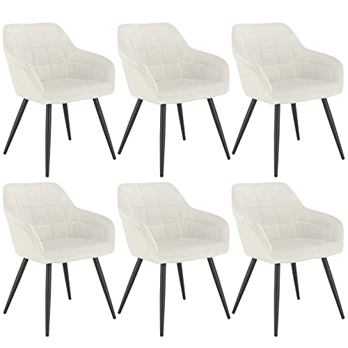 WOLTU 6 x Esszimmerstühle 6er Set Esszimmerstuhl Küchenstuhl Polsterstuhl Design Stuhl mit Armlehnen, mit Sitzfläche aus Samt, Gestell aus Metall, Cremeweiß, BH93cm-6 von WOLTU