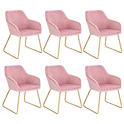 WOLTU Esszimmerstühle 6er Set Küchenstühle Wohnzimmerstühle Polsterstühle Sessel, Armlehnstühle mit Rückenlehne, für Esszimmer, Küche, Wohnzimmer, Samt, Gold Metallbeine, Rosa, BH246rs-6 von WOLTU