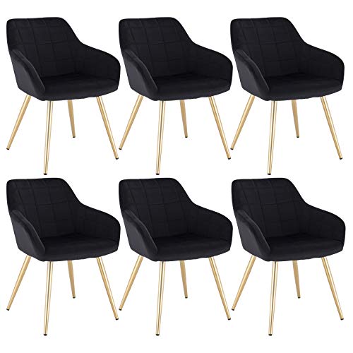 WOLTU Esszimmerstühle 6er Set Esszimmerstuhl Küchenstuhl Polsterstuhl Design Stuhl mit Armlehnen, mit Sitzfläche aus Samt, Gestell aus Metall, modern, Gold Beine, Schwarz, BH232sz-6 von WOLTU
