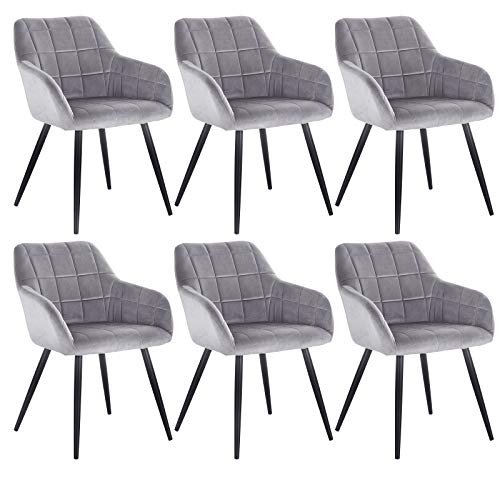 WOLTU 6 x Esszimmerstühle 6er Set Esszimmerstuhl Küchenstuhl Polsterstuhl Design Stuhl mit Armlehnen, mit Sitzfläche aus Samt, Gestell aus Metall, Grau, BH93gr-6 von WOLTU