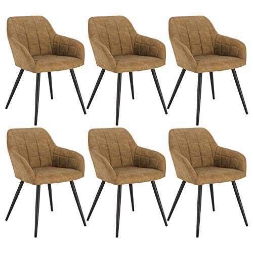 WOLTU 6 x Esszimmerstühle 6er Set Esszimmerstuhl Küchenstuhl Polsterstuhl Design Stuhl mit Armlehnen, mit Sitzfläche aus Stoffbezug, Gestell aus Metall, Braun, BH224br-6 von WOLTU