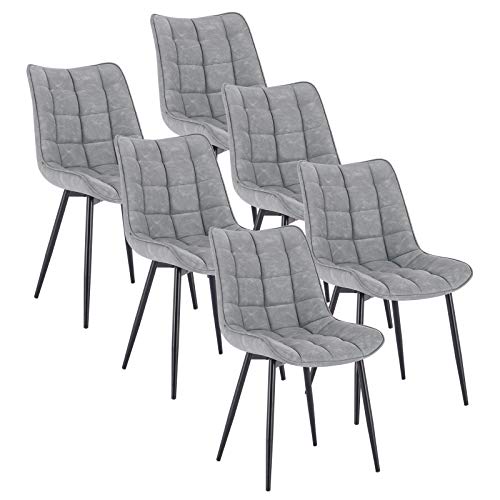 WOLTU 6 x Esszimmerstühle 6er Set Esszimmerstuhl Küchenstuhl Polsterstuhl Design Stuhl mit Rückenlehne, mit Sitzfläche aus Kunstleder, Gestell aus Metall, Grau, BH207gr-6 von WOLTU