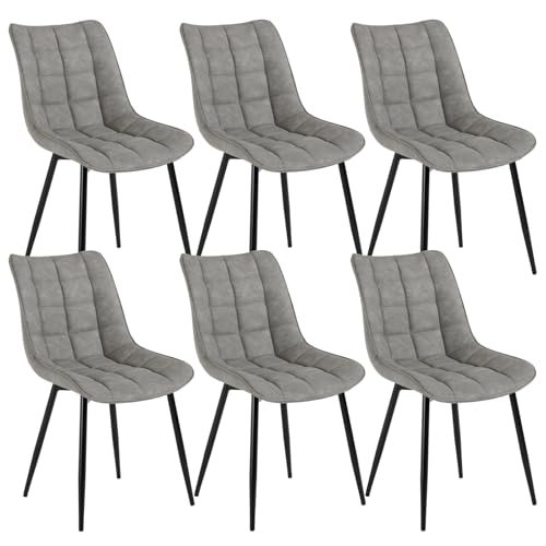 WOLTU Esszimmerstühle 6er Set Küchenstuhl Polsterstuhl Wohnzimmerstuhl Sessel mit Rückenlehne, Sitzfläche aus Kunstleder, Metallbeine, Antiklederoptik, Grau BH207gr-6 von WOLTU