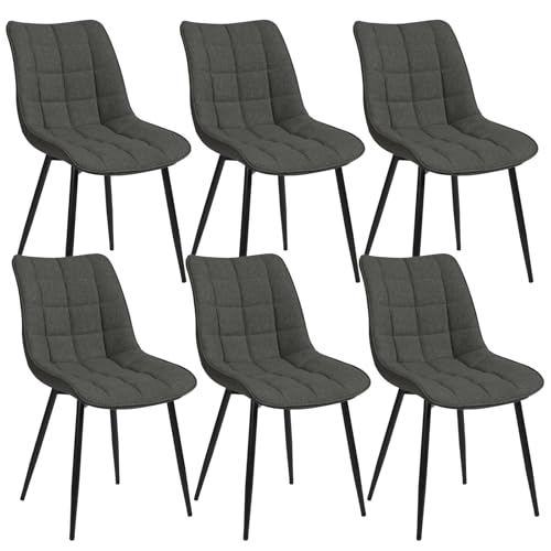 WOLTU 6 x Esszimmerstühle 6er Set Esszimmerstuhl Küchenstuhl Polsterstuhl Design Stuhl mit Rückenlehne, mit Sitzfläche aus Leinen, Gestell aus Metall, Dunkelgrau, BH206dgr-6 von WOLTU