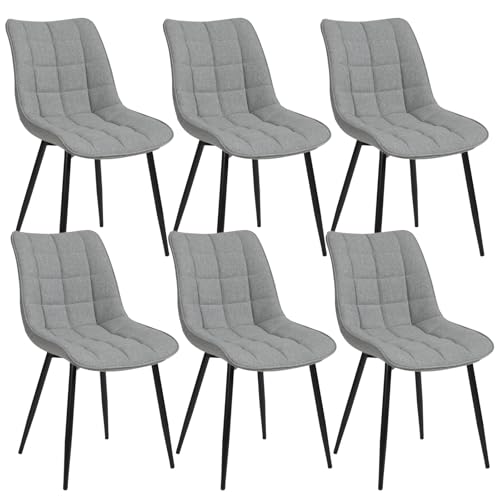 WOLTU Esszimmerstühle 6er Set Küchenstuhl Polsterstuhl Wohnzimmerstuhl Sessel mit Rückenlehne, Sitzfläche aus Leinen, Metallbeine, Hellgrau BH206hgr-6 von WOLTU