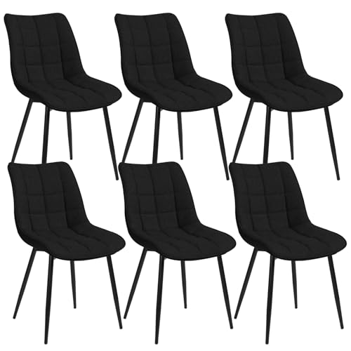 WOLTU 6 x Esszimmerstühle 6er Set Esszimmerstuhl Küchenstuhl Polsterstuhl Design Stuhl mit Rückenlehne, mit Sitzfläche aus Leinen, Gestell aus Metall, Schwarz, BH206sz-6 von WOLTU