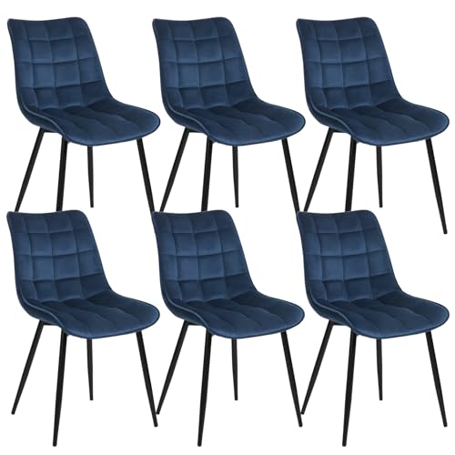 WOLTU 6 x Esszimmerstühle 6er Set Esszimmerstuhl Küchenstuhl Polsterstuhl Design Stuhl mit Rückenlehne, mit Sitzfläche aus Samt, Gestell aus Metall, Blau, BH142bl-6 von WOLTU