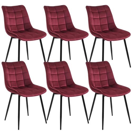 WOLTU 6 x Esszimmerstühle 6er Set Esszimmerstuhl Küchenstuhl Polsterstuhl Design Stuhl mit Rückenlehne, mit Sitzfläche aus Samt, Gestell aus Metall, Bordeux, BH142bd-6 von WOLTU